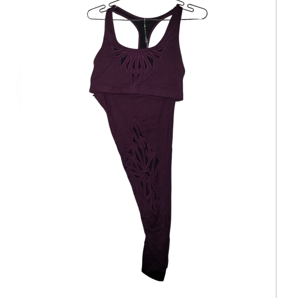 Koral Deep Purple Cut Out Sport Bra And Matching Leggings Activewear SZ M